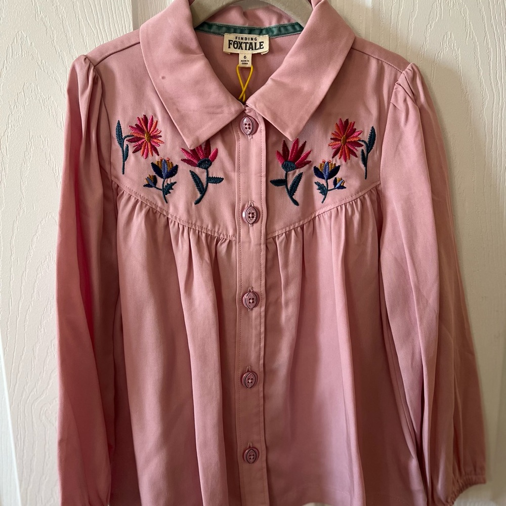 Pink Embroidered Kids Button Down Shirt